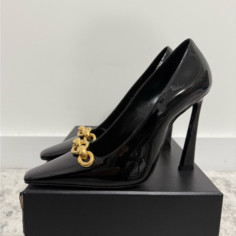 Saint Laurent Silvana Heels with Gold Chain Detail